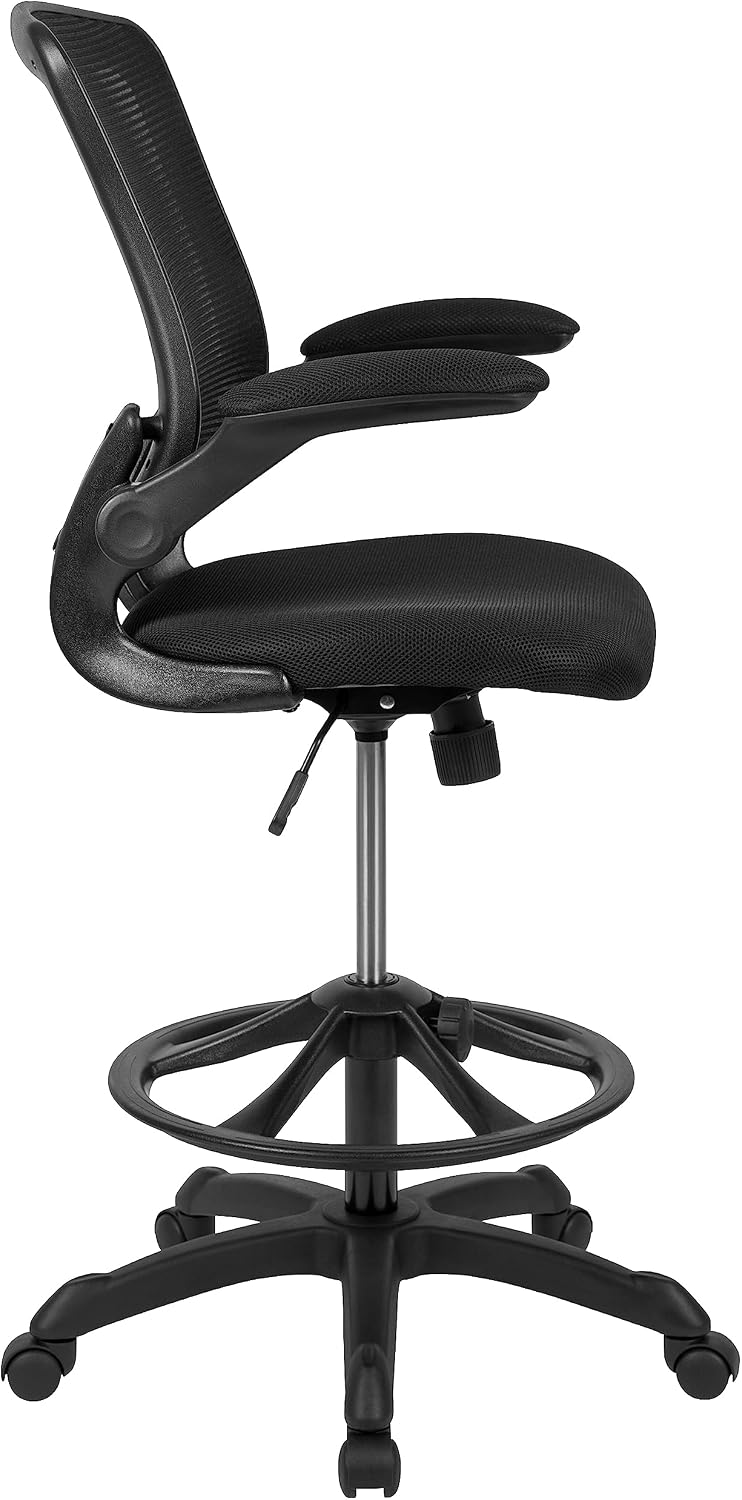 Flash Furniture Kale Mid-Back Swivel Office Chair with Adjustable Foot Ring, Lumbar Support, and Seat Height, Ergonomic Mesh Executive Chair, Black