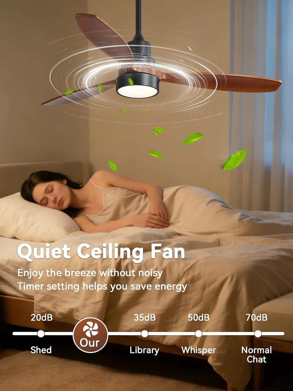 Sofucor 52 Inch Smart Ceiling Fans no Light, 3 Blade Wood Ceiling Fan Works with Remote/App/Alexa/Google, for Indoor Bedroom Living Room Outdoor Patio Porch, Brown