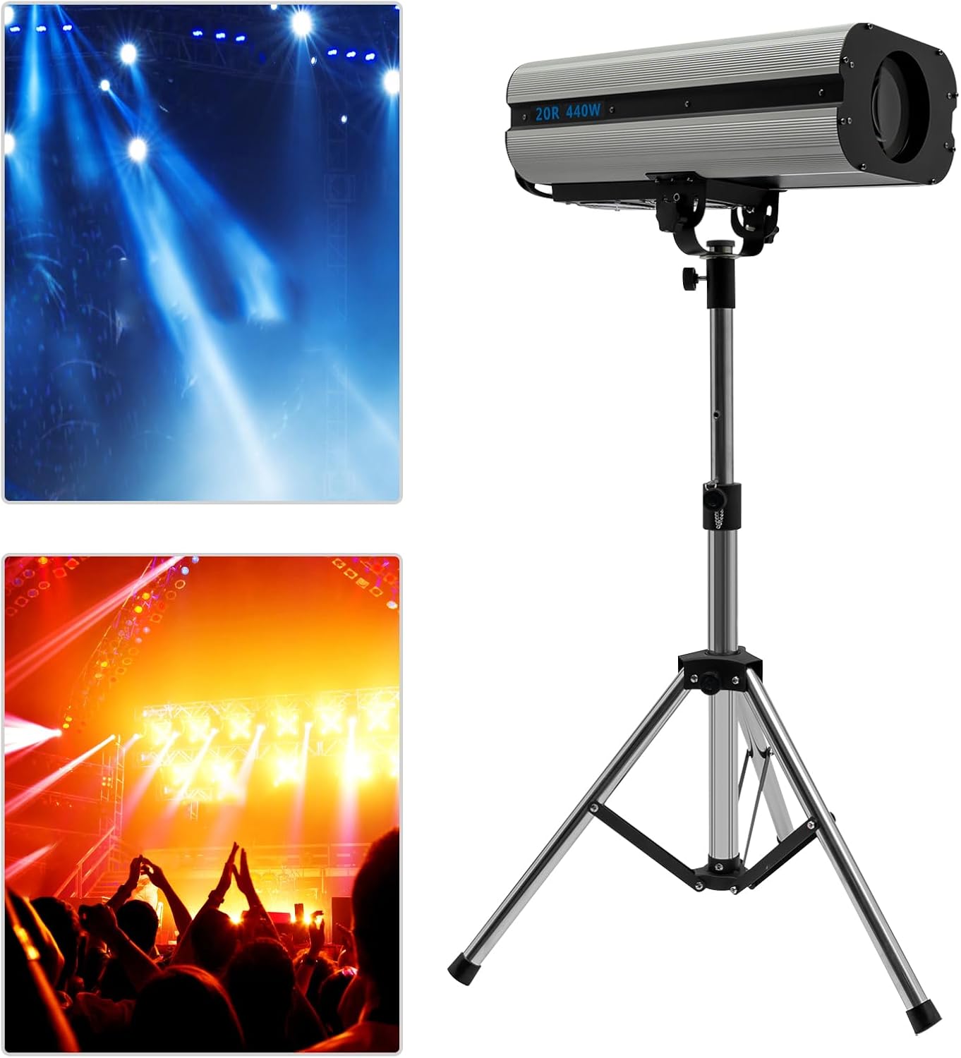 LED Stage Spotlight 440W 110V, DJ LED Lighting Follow Spot with Tripod Bracket DMX/Manual Control Follow Spot Light Adjustable Aperture 6 Colors for Party Disco Clubs Stage Effect (440W)