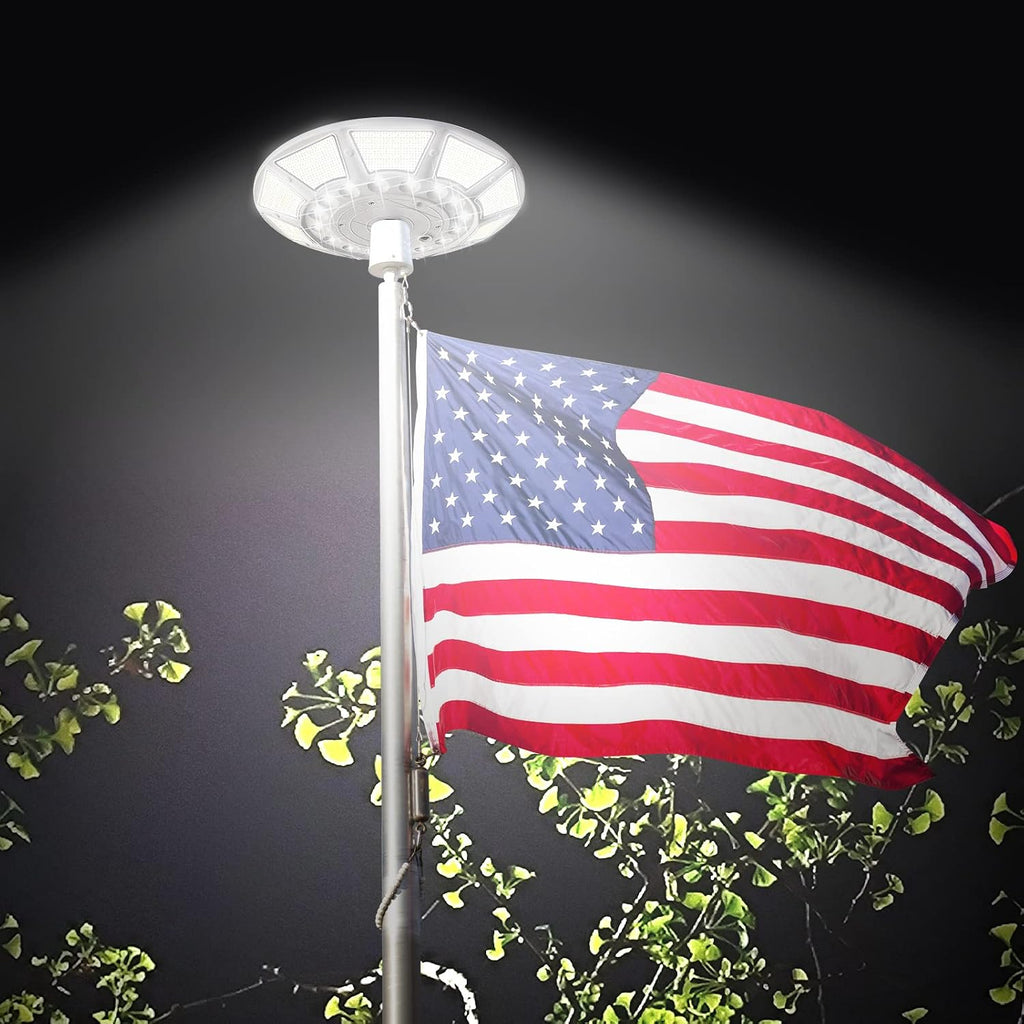 Flagpole Solar Light 6000 Lumens Brightest 566 LED Flag Pole Light Solar Powered with DC Charge Port Last Up to 20 Hrs Outdoor Dusk to Dawn IP67 Waterproof for Most 15 to 40ft Flag Poles