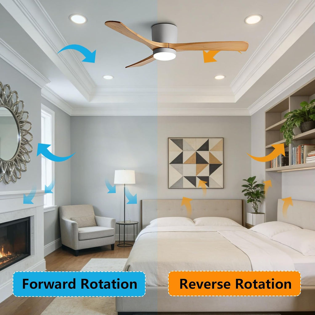 56in Quiet Ceiling Fans with Lights Modern Remote Ceiling Fan Light 6 Gear Wind Speed Ceiling Fans Grey 28W LED Ceiling Lights Wooden Blades for Living Room Dining Room Bedroom