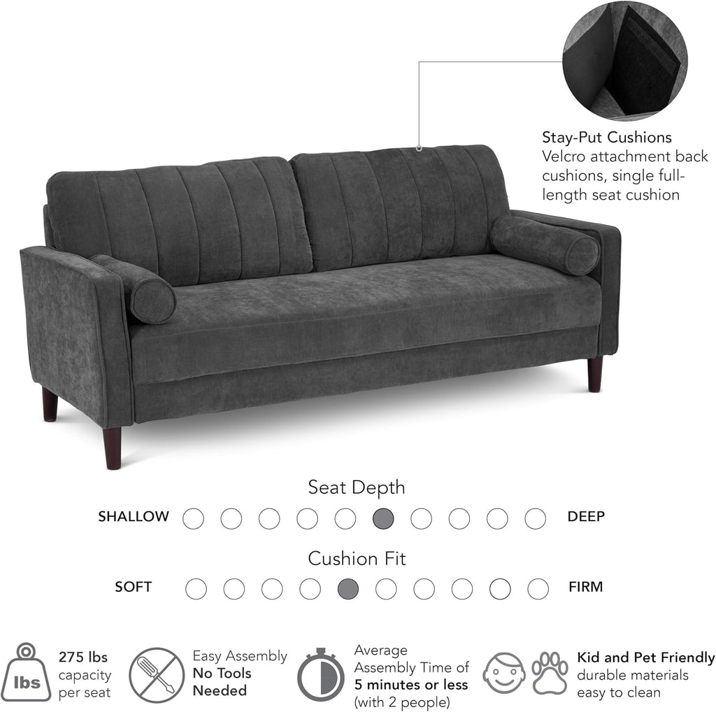 Bush Home 77-inch Sofa, Living Room Furniture, Max Collection, Iron Gray Chenille Fabric