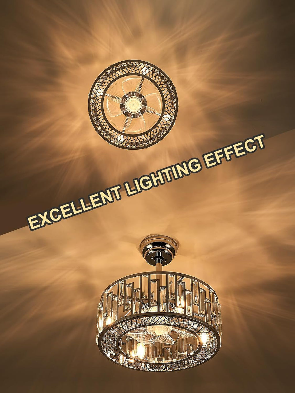 Modern Chrome Caged Ceiling Fan with Light for Bedroom Crystal Ceiling Light Fixture with Fan Bladeless Ceiling Fan Light for Kitchen Hallway Dining Room