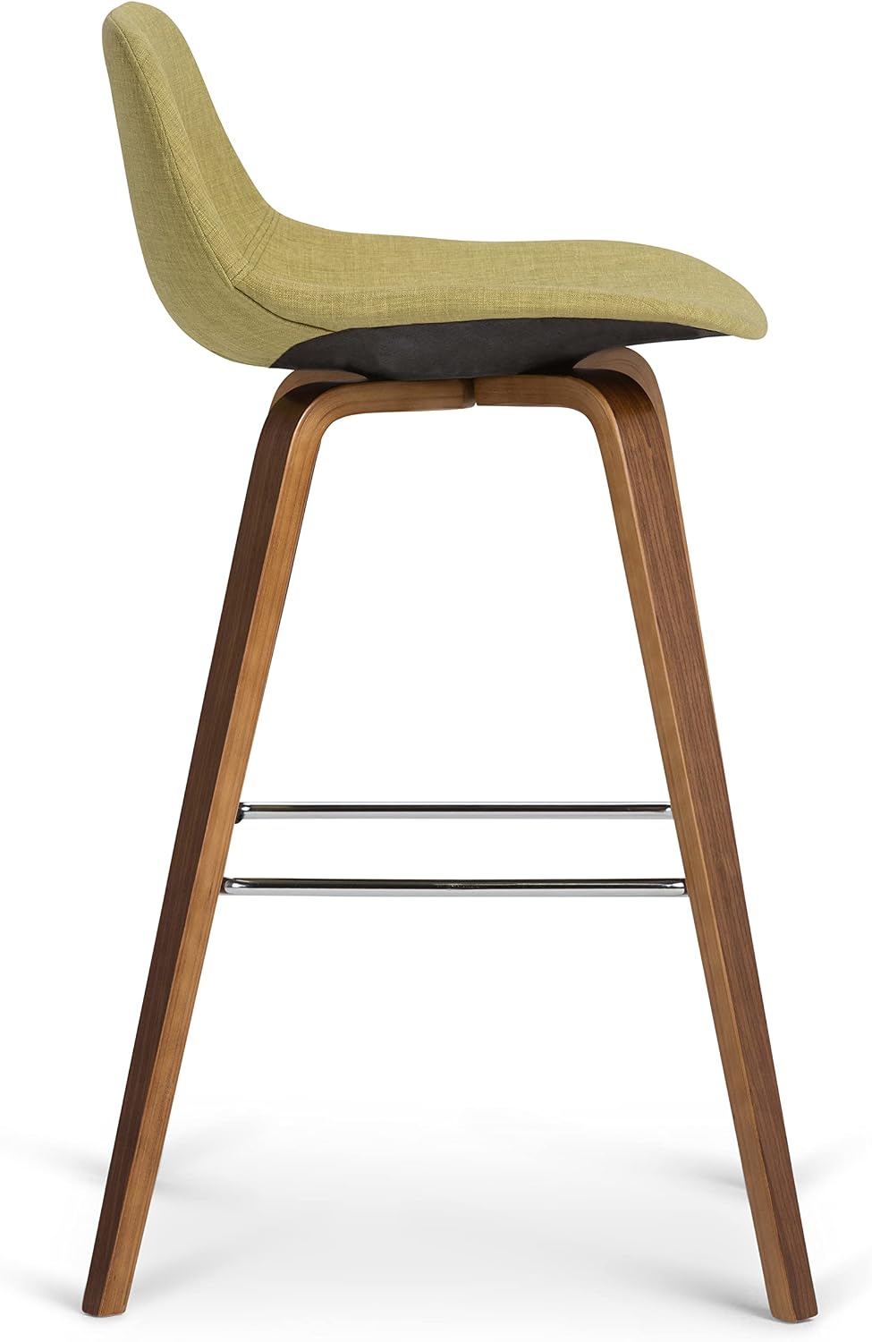 SIMPLIHOME Randolph Counter Stools (Set of 2) - 28 Inch Seat Height Upholstered Bentwood Bar Stools in Acid Green Linen Look Fabric, Mid Century Modern Seating with Curved Backrest and Footrest