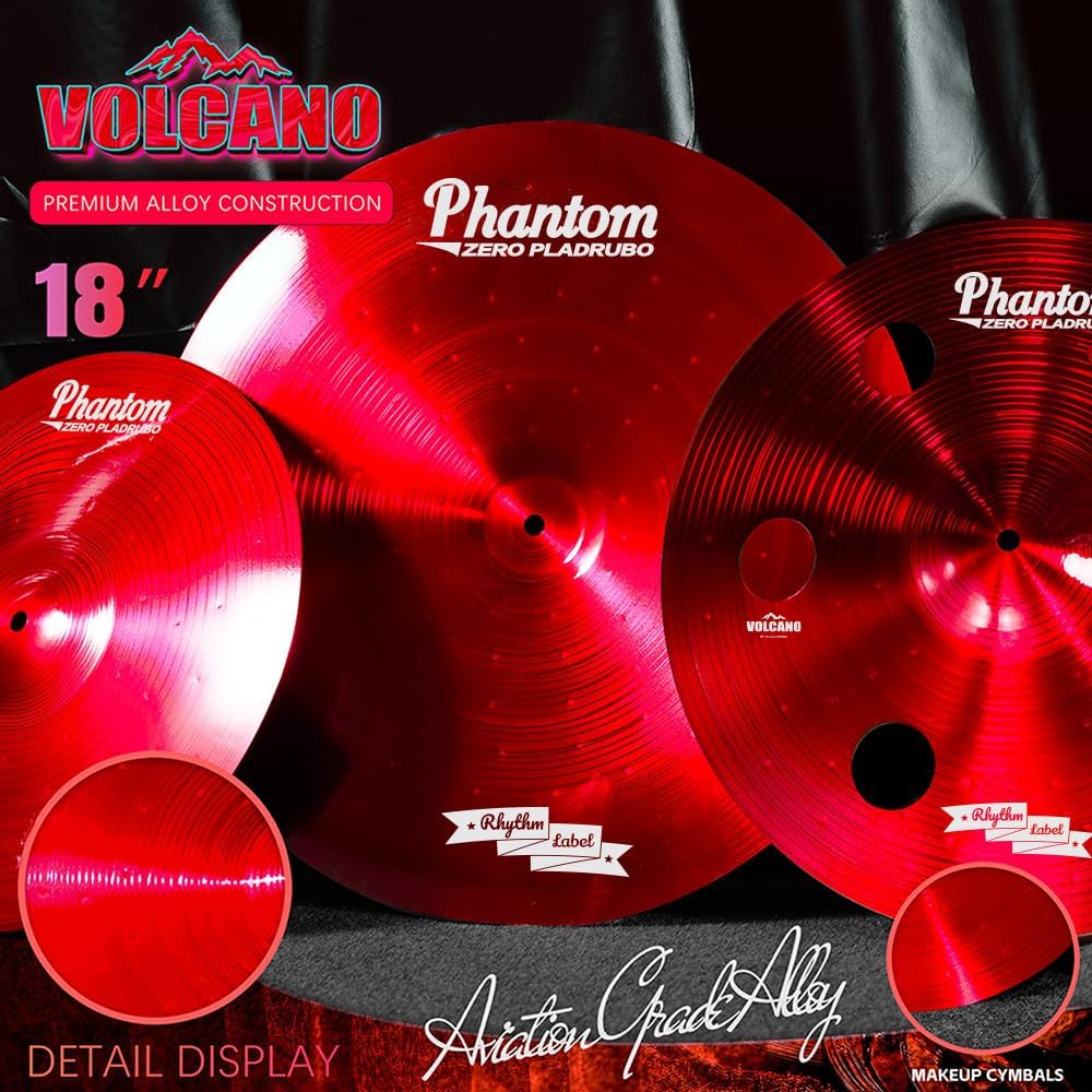 Titanium Color Cymbals Set – 7-Piece Drum Cymbal Pack for Acoustic Kits – Red/Blue/Black – Lightweight, Durable & Stage-Ready – Direct from Manufacturer (Red)