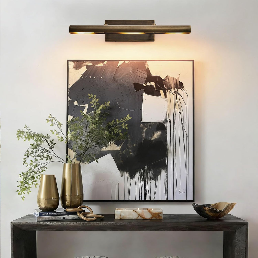 Art Picture Frame Wall Light: 24' Antiquing Copper Dimmable Artwork Painting Spotlight - Hardwired Swing Arm Rotatable 3 Lights over Picture - Linear Accent Lighting above Photo for Gallery Bookcase