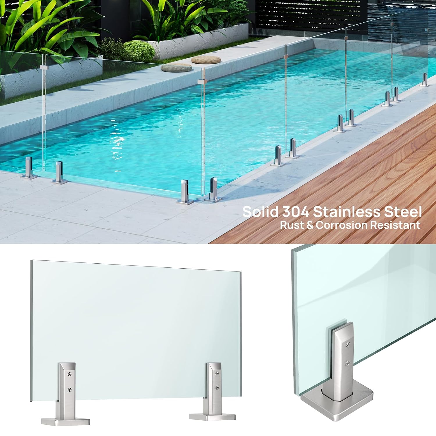 LukLoy 12 Pack T304 Stainless Steel Glass Railing Spigot Heavy-Duty Brushed Finish Clamp Post Glass Railing System, No-Drill for Pool, Deck, Stair, Balcony (12 Pack, Each Net Weight 2.1lb) - Level 2
