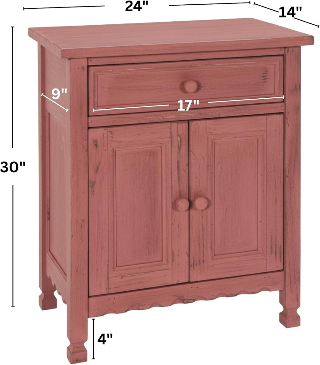 Alaterre Furniture Country Cottage Accent Cabinet with Drawer, Adjustable Shelf & 2 Doors – Rustic Farmhouse Sideboard Buffet Storage Cabinet for Living Room, Dining Room or Entryway (Red Antique)