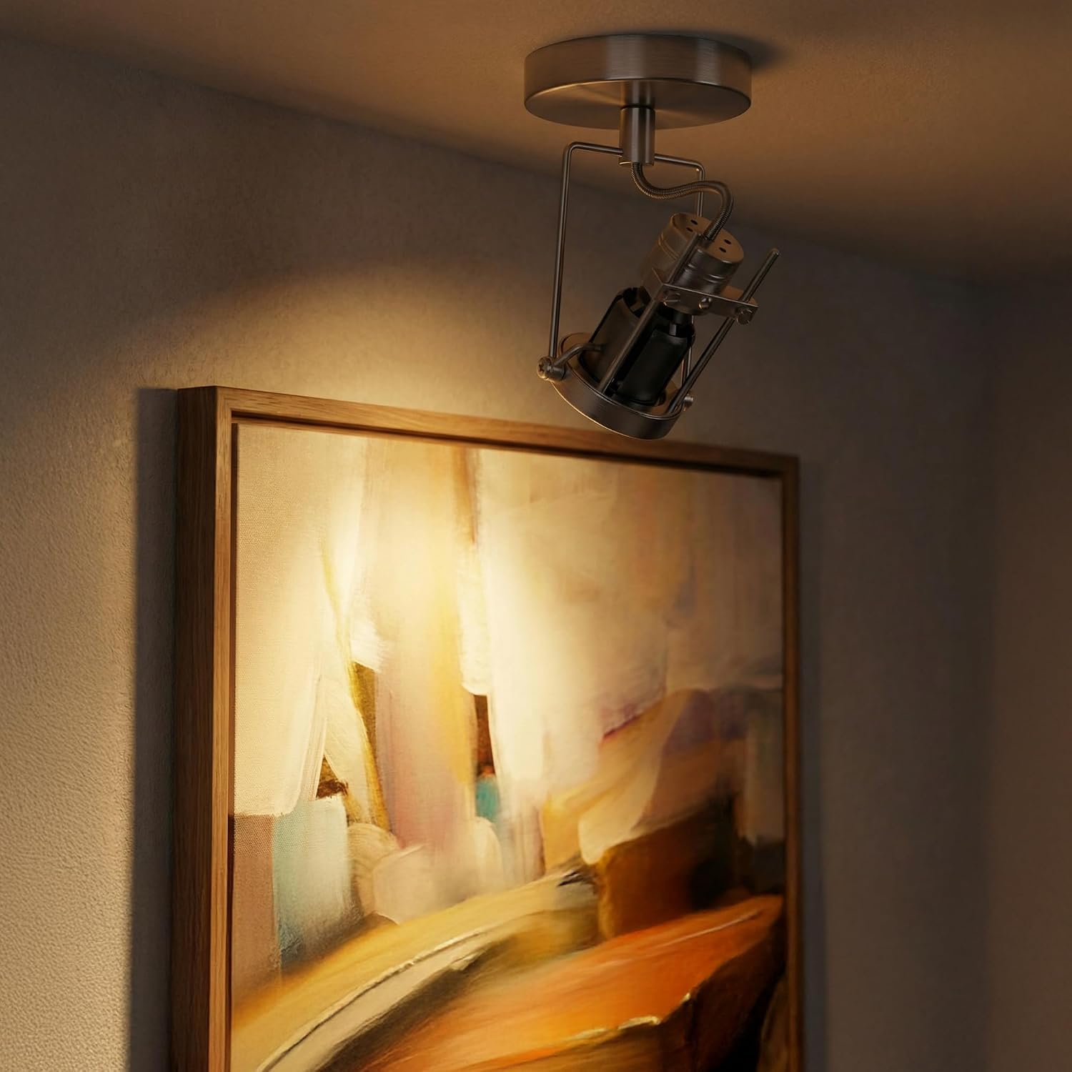 2Pcs GU10 Dimmable Ceiling Spotlight Indoor - Brushed Nickel Adjustable Surface Hardwired Light for Accentuating Wall Art, Creating Ambiance in Living Room & Bedroom