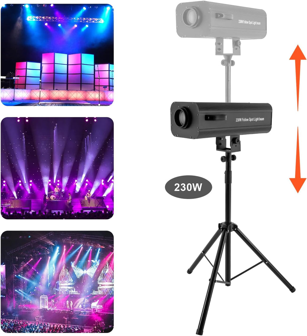 Led Follow Spot Light Led Stage Spotlight with Stand, Manual Control Stage Spotlight Stand Adjustable Aperture, Dj Wash Light w/Stand, Led Spotlight for Stage, Led Light Follow Spot Beam Light (230W)