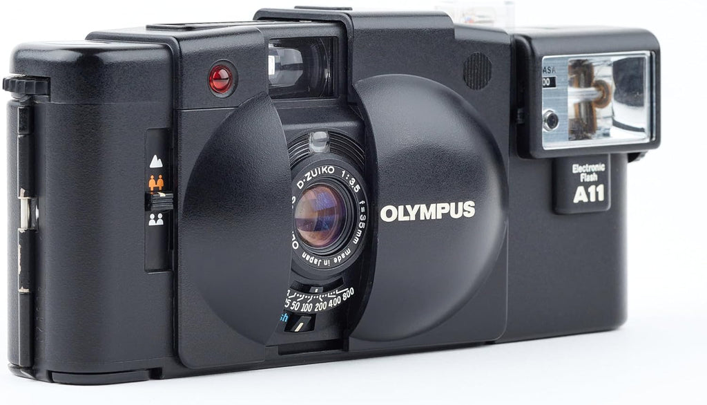 Olympus XA 35mm Film RangeFinder Camera with Flash Attached Olympus D-Zuiko 35mm f/3.5 lens and Flash Attachment (Renewed)