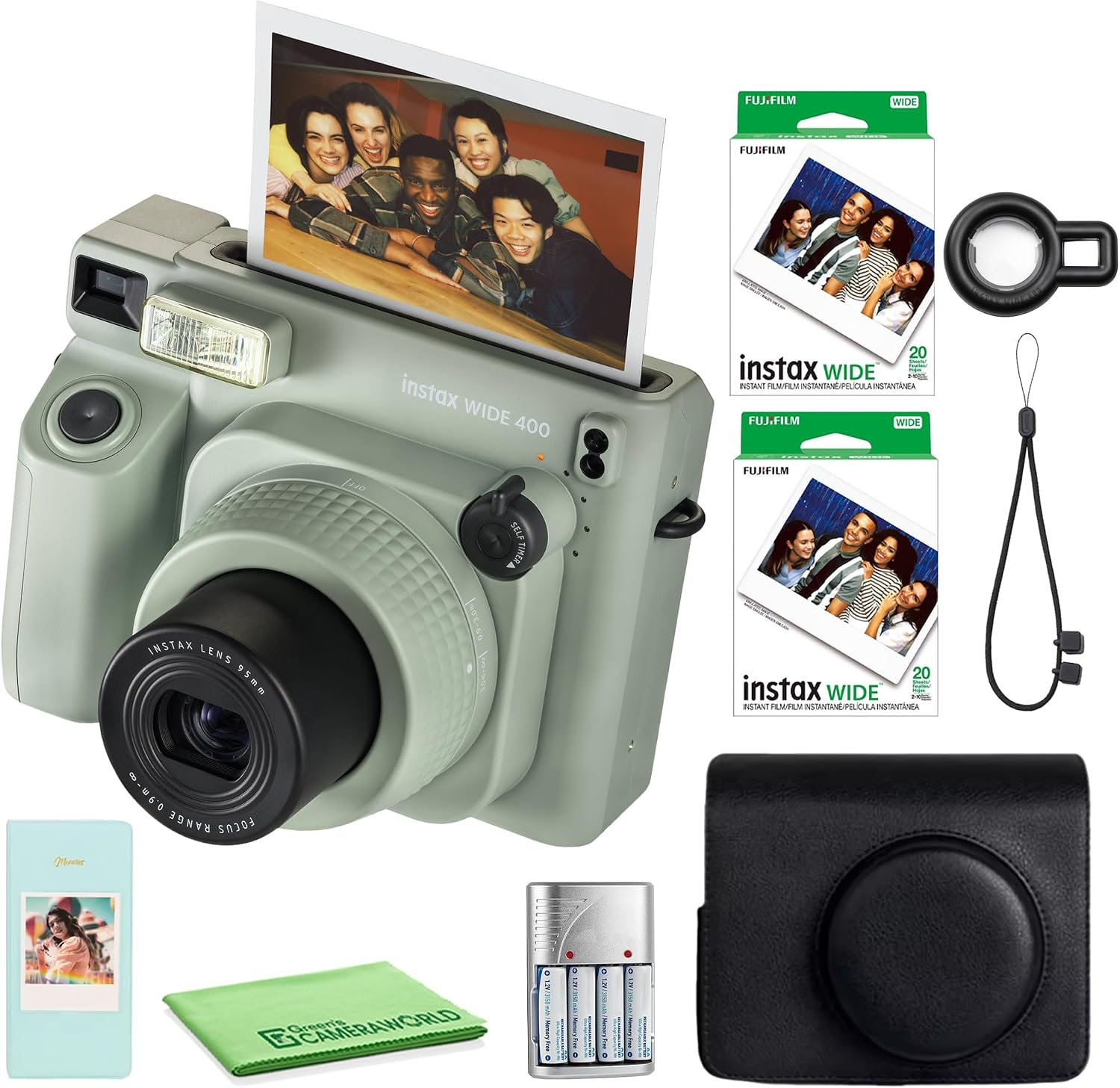 Fujifilm Instax Wide 400 Instant Film Camera Bundle with Fuji Instax-Wide Instant Film (40 Sheets) + Carrying Case + Photo Album + More