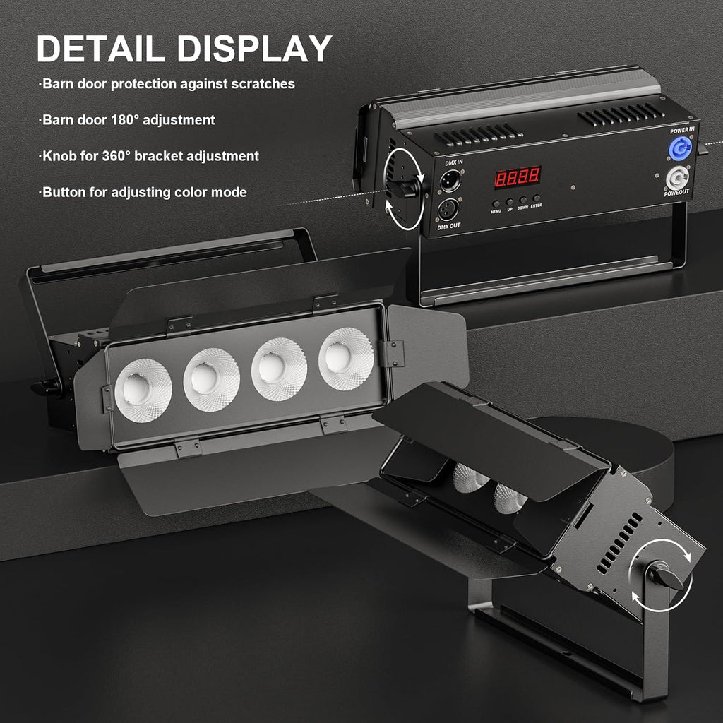 Stage Lights with Barn Doors, 4x50W LED Par Can Lights DMX512 Sound Activated, Cool White and Warm White COB Spotlights Uplights for Events Wedding Parties Concert Church Theater Christmas Packs of 4