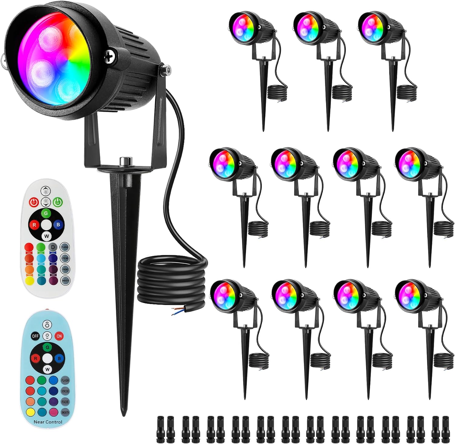 Christmas RGB Color Changing Low Voltage Landscape Lights LED Landscape Lighting Remote Control Outdoor Spotlight Waterproof Yard Garden Pathway Christmas Decoration with Connectors (12)
