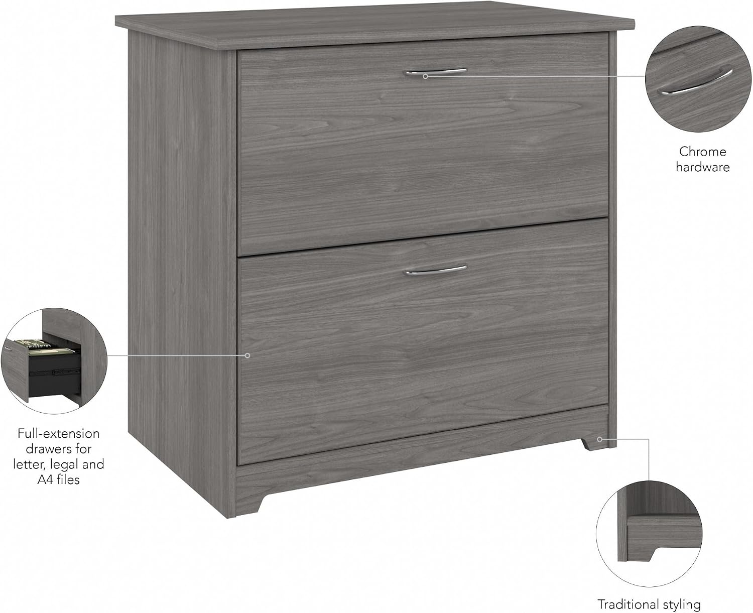 Bush Home Cabot 2 Drawer Lateral File Cabinet in Modern Gray, Home Office Chest for Letter, Legal, and A4-size Document Storage
