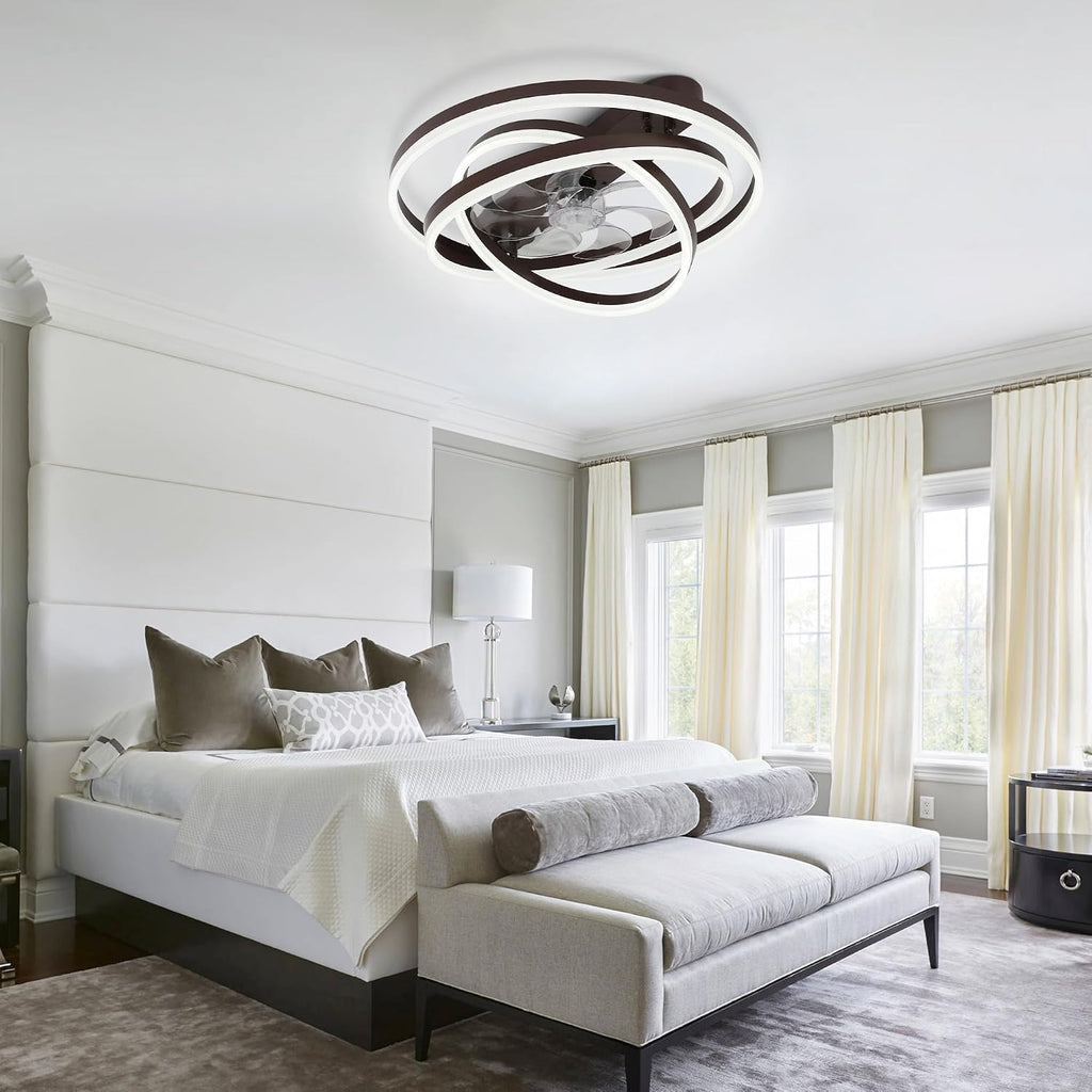 Low Profile Ceiling Fan with Light, 24'' Flush Mount Ceiling Fan with Lights 6 Speed Dimmable Ceiling Fans with Lights and Remote and App Control for Bedroom