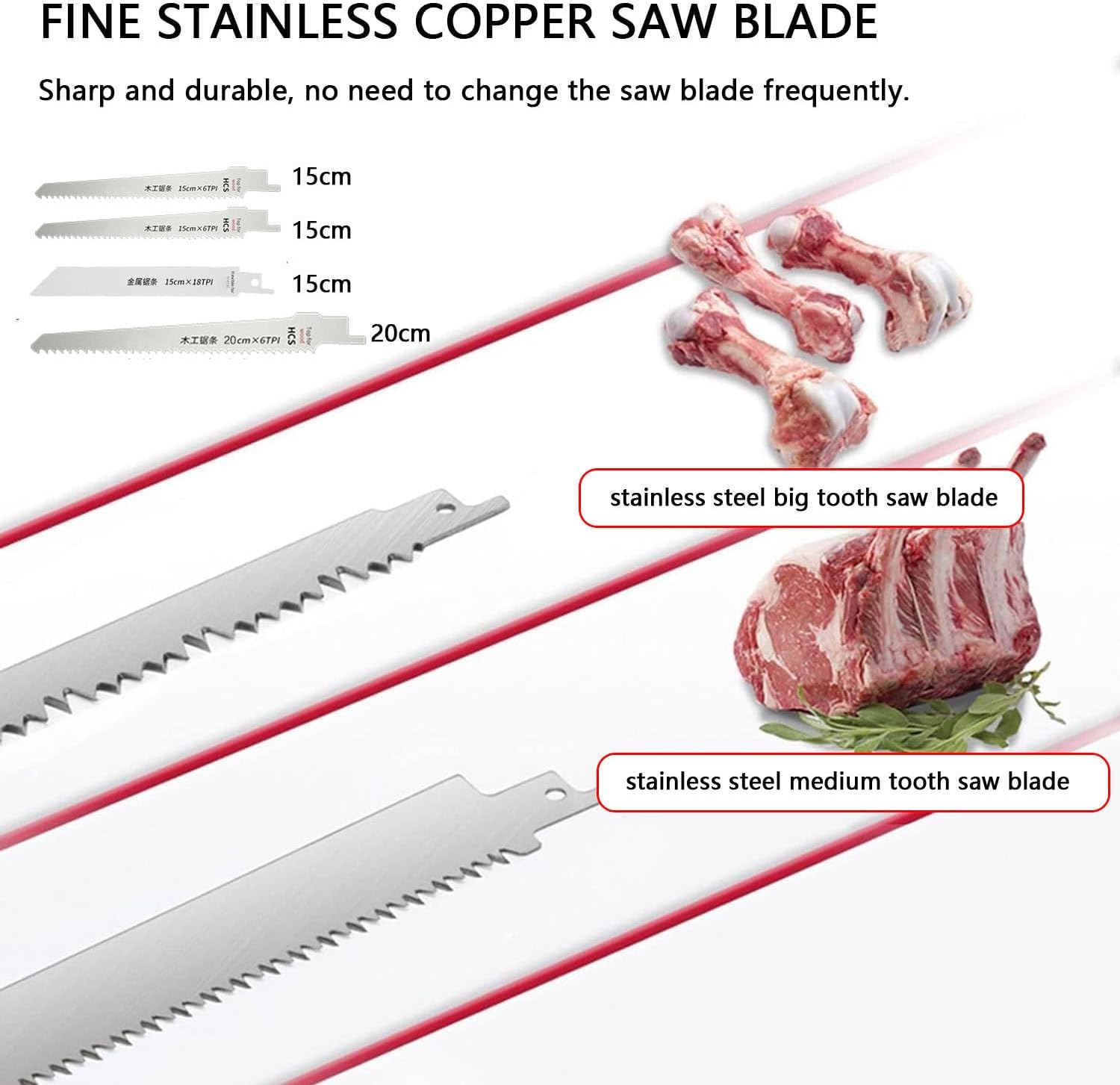Electric Bone Saw with Battery, 0-3000rpm Stainless Steel Saw Blade, LED Lighting, Cordless Reciprocating Saw for Wood, Trees, Metal, PVC Pipe