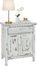 Alaterre Furniture Country Cottage Accent Cabinet with Drawer, Adjustable Shelf & 2 Doors – Modern Farmhouse Sideboard Buffet Storage Cabinet for Living Room, Dining Room or Entryway (White Antique)