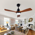 48' Wooden Ceiling Fans with Lighted Remote Control, Indoor Outdoor Wooden Ceiling Fan, Outdoor Modern Ceiling Fan with 3 Fan Blades for Patio, Living Room, Farmhouse, etc (Black + Walnut)