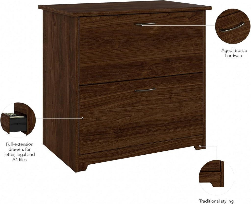 Bush Home Cabot 2 Drawer Lateral File Cabinet in Espresso Oak, Home Office Chest for Letter, Legal, and A4-size Document Storage