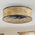 Boho Caged Ceiling Fan with Light, 20' Rattan Flush Mount Ceiling Fans with Lights Remote Contro, Bladeless Enclosed Fandelier Fan Safe for Bedroom, Living room, Nursery