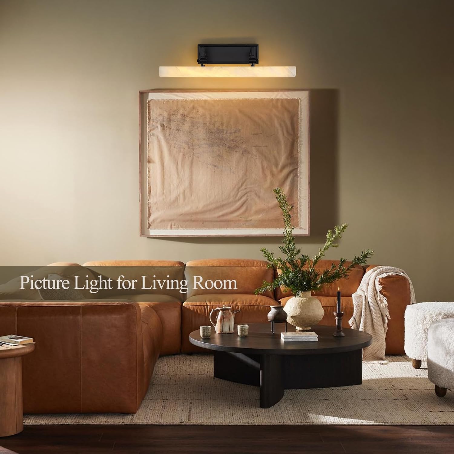 Alabaster Picture Lights for Wall, 20in Spanish Marble Picture Light Hardwired, Black Vanity Lights for Bathroom, Dimmable Modern Wall Lighting Gallery Light for Paintings, Bookshelf, Poster Display