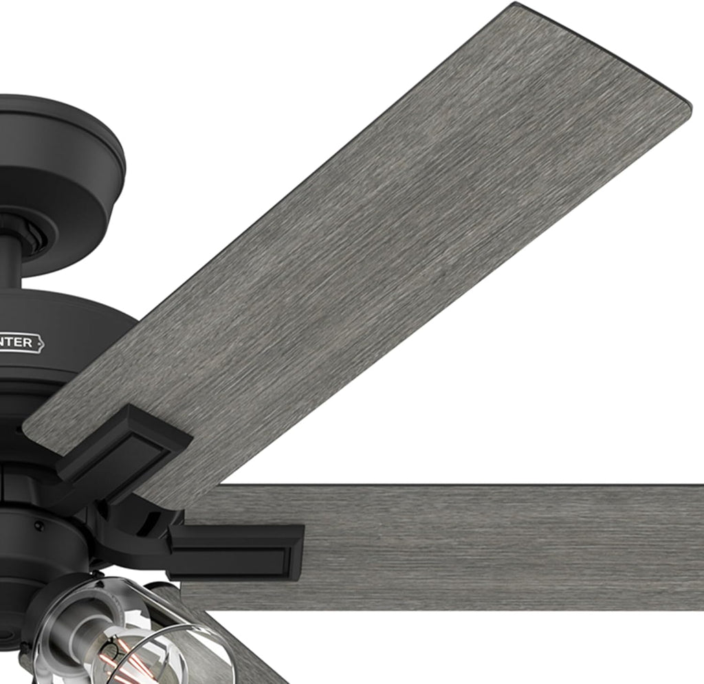 Hunter Fan 52 Inch Matte Black Indoor Ceiling fan with Light and Remote for Bedroom, Living Room, Office, Kitchen (Renewed)