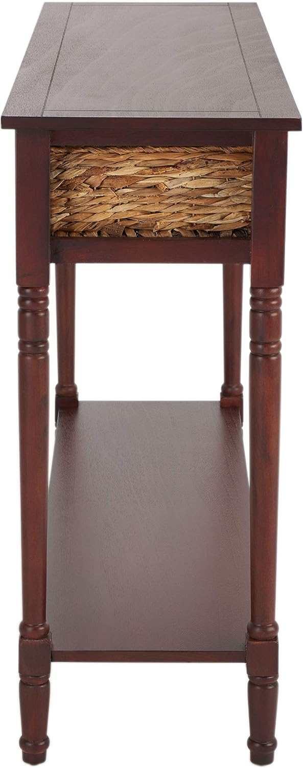 SAFAVIEH Home Collection – Christa Cherry Console Table with Rattan Drawers & Shelf, Coastal Cottage Storage Console, Vintage Design (AMH5737C)