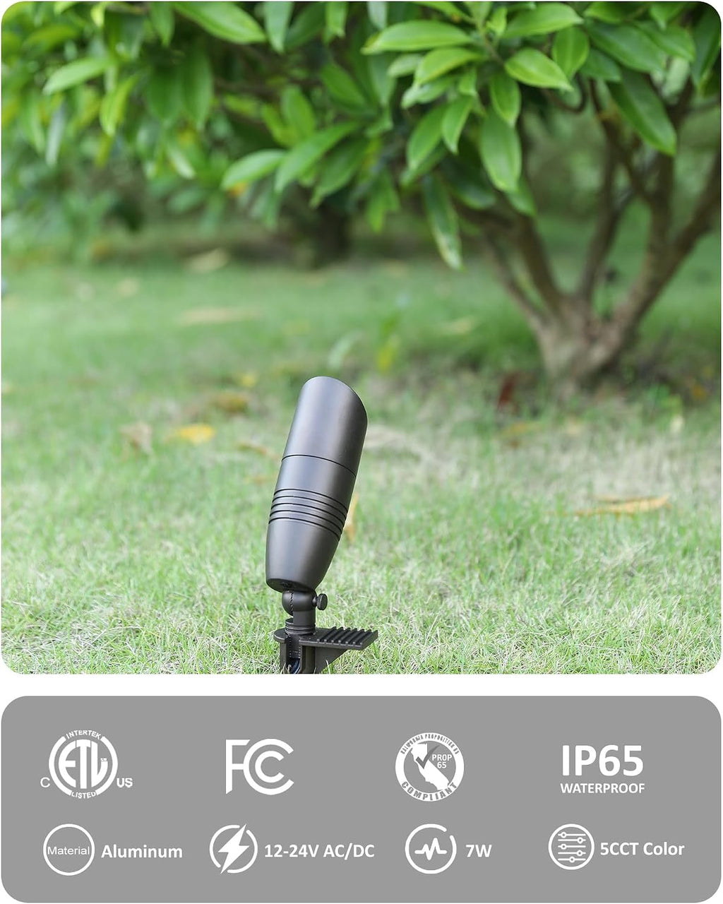 Low Voltage Landscape Spotlights, 12V 5CCT Tree Spotlights, 7W LED Spotlights Outdoor with Connectors, IP65 Uplighting Outdoor for Low Voltage Landscape Lighting, ETL, Bronze, Pack of 6