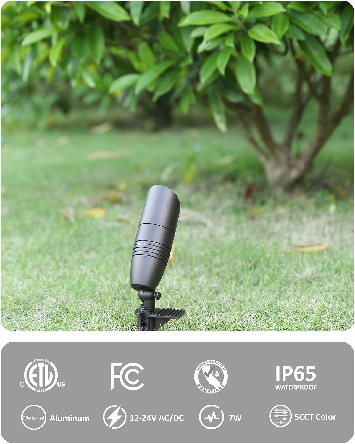 Low Voltage Landscape Spotlights, 12V 5CCT Tree Spotlights, 7W LED Spotlights Outdoor with Connectors, IP65 Uplighting Outdoor for Low Voltage Landscape Lighting, ETL, Bronze, Pack of 6