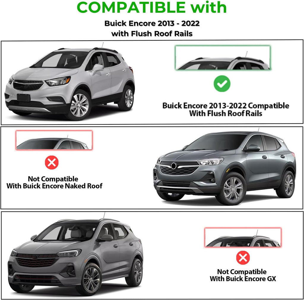 ERKUL Roof Rack Cross Bars for Buick Encore 2013-2022 | Aluminum Crossbars with Anti Theft Lock for Rooftop | Compatible with Flush Rails - Silver