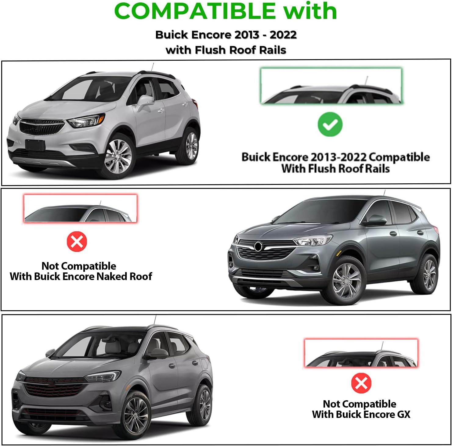 ERKUL Roof Rack Cross Bars for Buick Encore 2013-2022 | Aluminum Crossbars with Anti Theft Lock for Rooftop | Compatible with Flush Rails - Silver