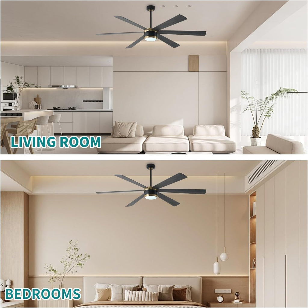 SHOWDI Ceiling Fans with Lights and Remote, Black-Gold 72 in | 2 Blade Color, Metal Material, App Remote Control, Timer, Reversible, 3CCT, Dimmable for Bedroom, Living room, Indoor