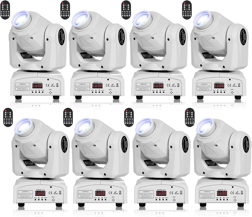 U`King 60W Moving Head Lights, White Moving LED DJ Lights RGBW Stage Light with Remote 8 GOBO 8 Colors Spotlight by DMX 512 Controlled 9/11 Channel for Church KTV Club Concert Party Wedding(8PCS)