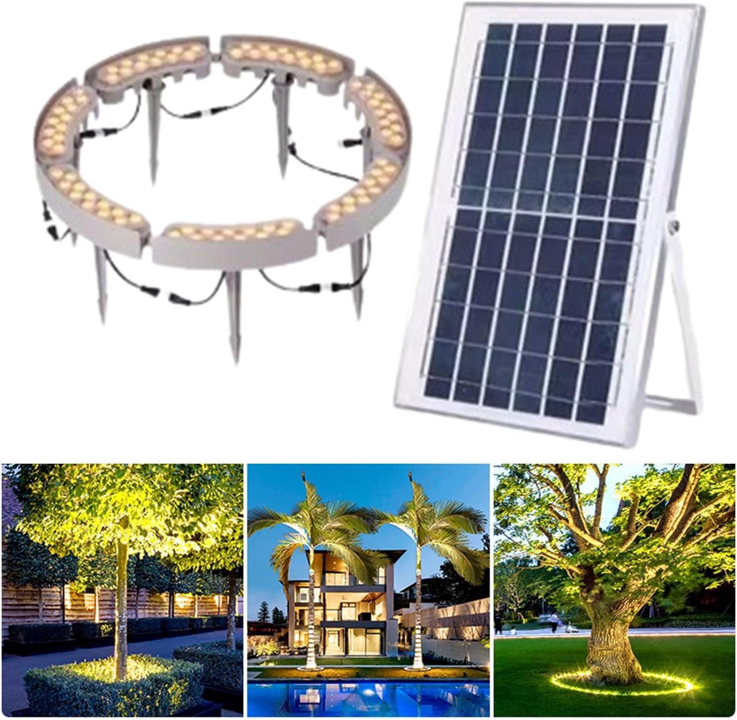 Outdoor Landscape Spotlights Solar Lights Outdoor, LED Yard Lighting Uplight Landscape Spotlights, Ring Tree Light, Easy to Assemble(Warm White Light,Pack of 7)
