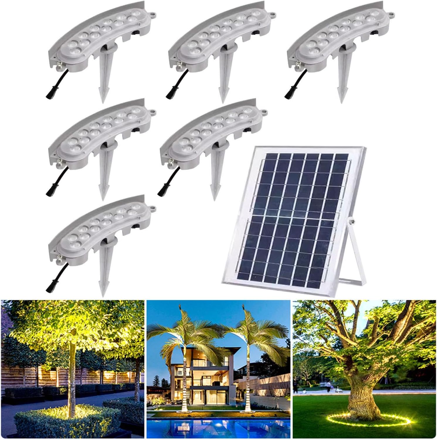 Outdoor Landscape Spotlights Solar Lights Outdoor,Landscape Spotlights,LED Low Voltage Landscape Tree Ring Lights,for Park Lawn (Gold Light Pack of 6)