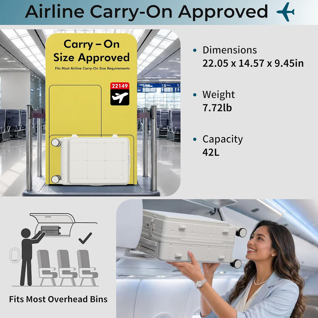 Santino Carry On Luggage 22x14x9 Airline Approved 20 Inch baggage pc Hard Shell Suitcase with Spinner Wheels TSA Lock with USB Port and Cup Holder and phone holder Top Opening Suitcase