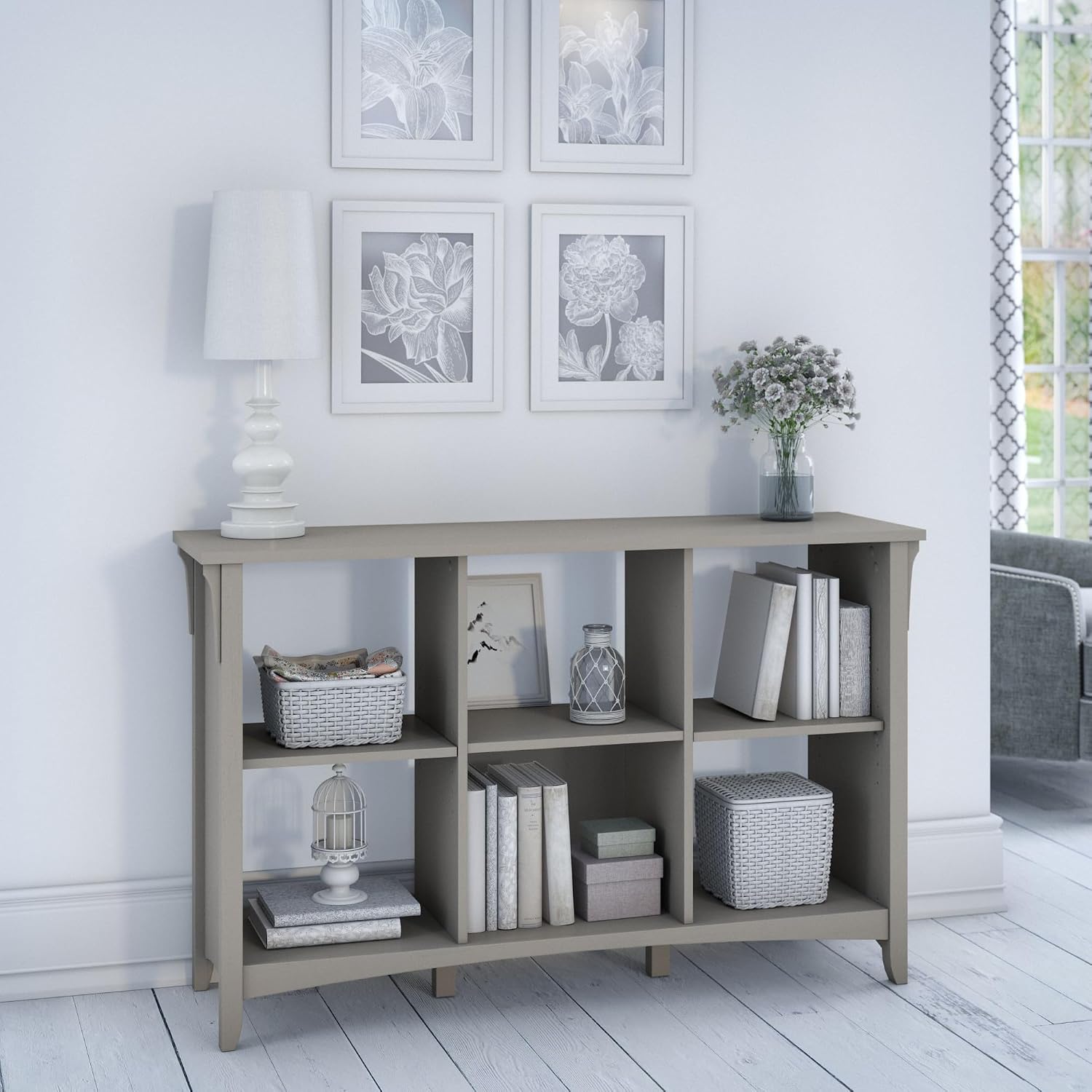 Bush Home Salinas 6 Cube Organizer in Cape Cod Gray, Office Storage Solution, Home Organizer with Open Shelving, Compact Unit for Books and Supplies