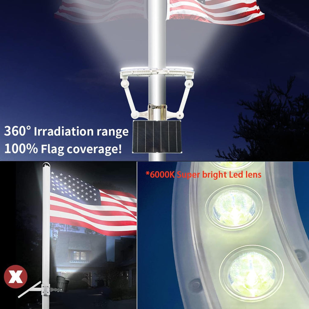 Flag Pole Light Solar Powered, 4640 Lumen Solar Flag Pole Light, Up to 15 Hrs 12000mAh Flag Light for Outdoor 15-40 Ft Flag Pole, Fits 2-6' Dia Flagpole, Dusk to Dawn, White