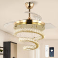 FRIXCHUR Gold 42' Crystal Ceiling Fans with Lights and Remote Chandelier Fans Dimmable Crystal Fandeliers 3-Blade Retractable Led Ceiling Fans 6 Speed 3 Color Change for Bedroom Living Room 30W*2…