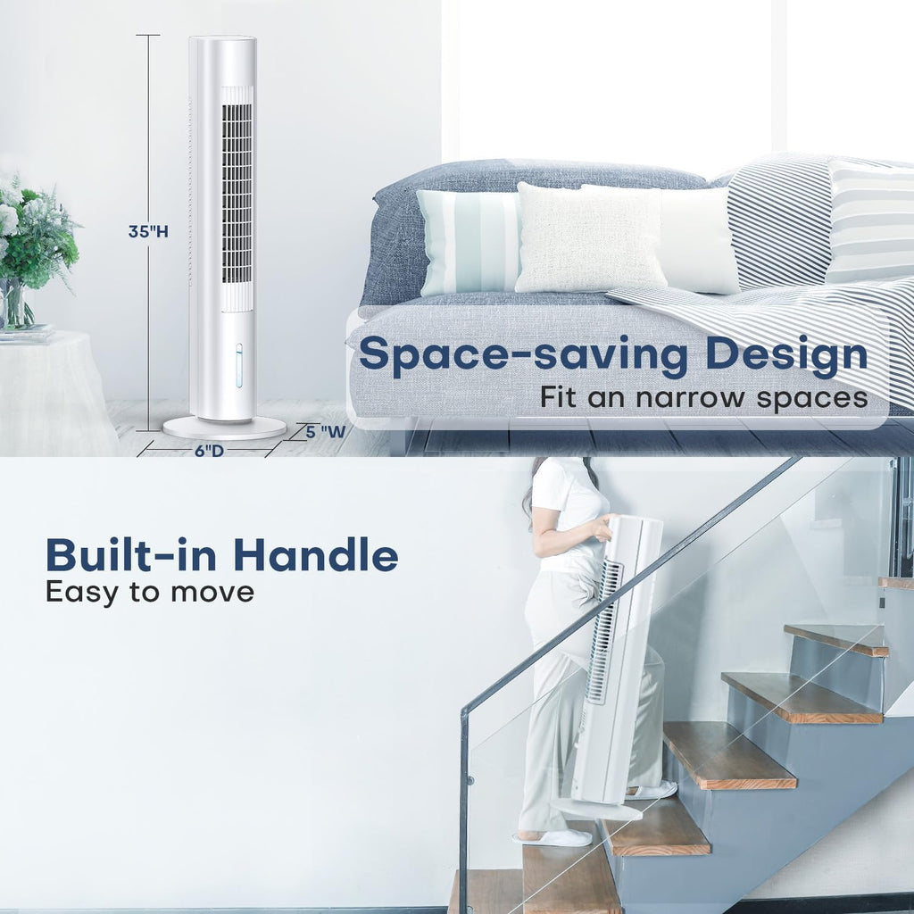 Evaporative Air Cooler, 35' Windowless Air Conditioner Portable, 3 Speeds, 1.2L Water Tank, 3 Ice Packs, 20ft Remote, 7H Timer, No Hose No Window Needed,70° Oscillating Portable AC Unit for Room