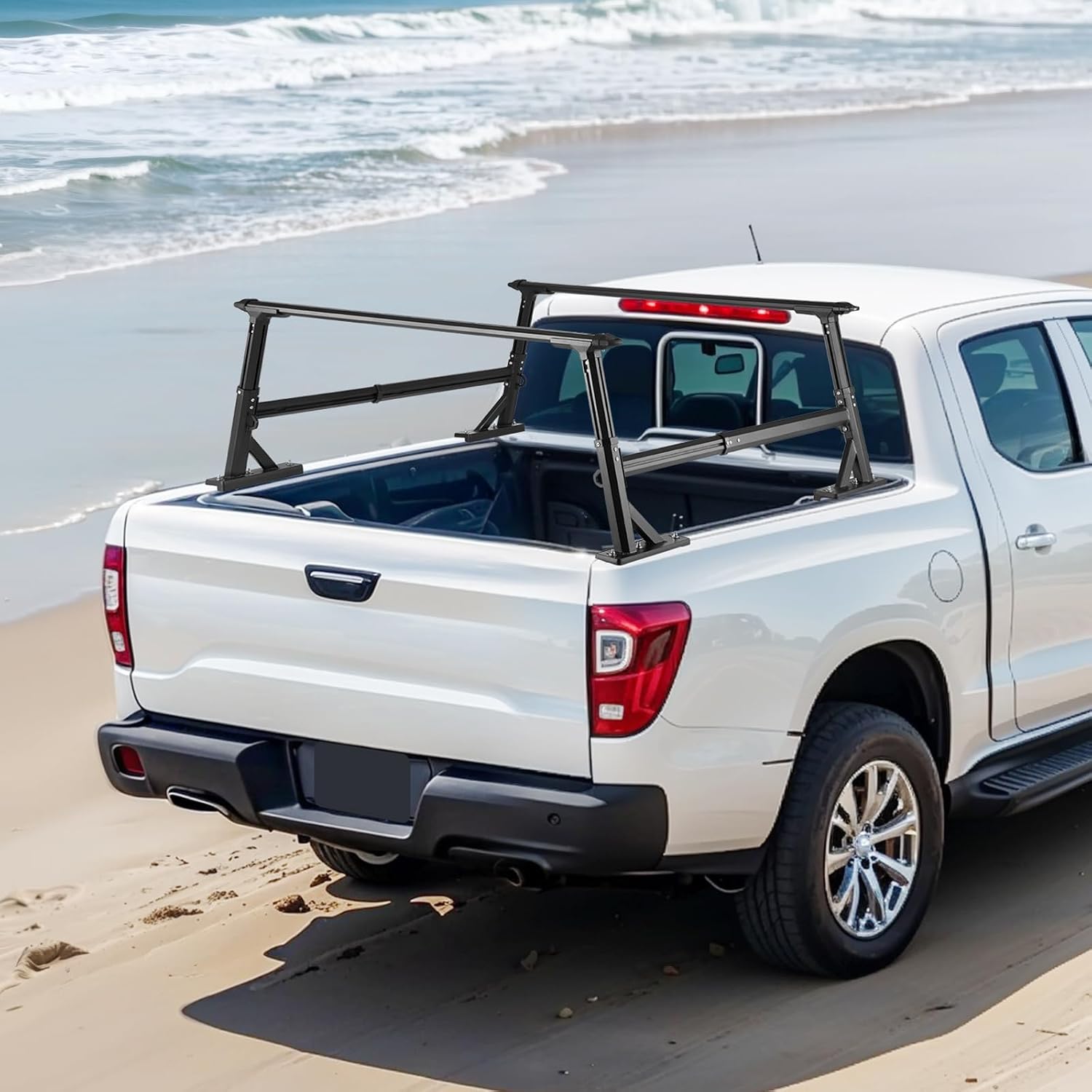 VEVOR Truck Ladder Rack, 21-31.5 in Height, Adjustable Non-Drilling Aluminum Cargo Rack with Sidebar, 800 lbs Static Capacity, Ideal for Canoes, Surfboards, Ladders, Lumber, Tents, and Large Cargo