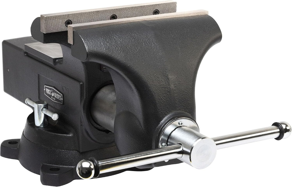 Yost HD1000-C Heavy Duty 10-Inch Mechanics Work Bench Vise | Heavy Duty Woodworking & Metal Work Table with Secure Grip Swivel Base | 60,000 PSI Casting Iron Material with Extra-large Anvil Surface