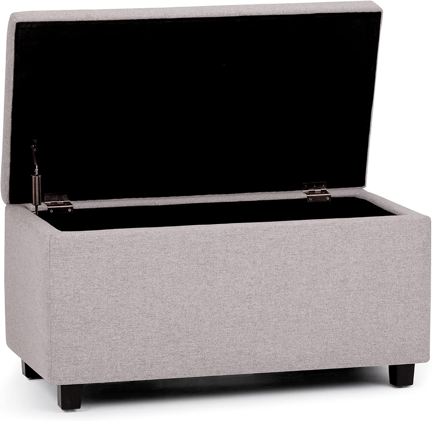 SIMPLIHOME Cosmopolitan Storage Ottoman - 34 inch Wide Upholstered Linen Look Fabric Rectangle Storage Ottoman Bench in Cloud Grey, Transitional Tufted Ottoman for Living Room with Lift-Up Lid