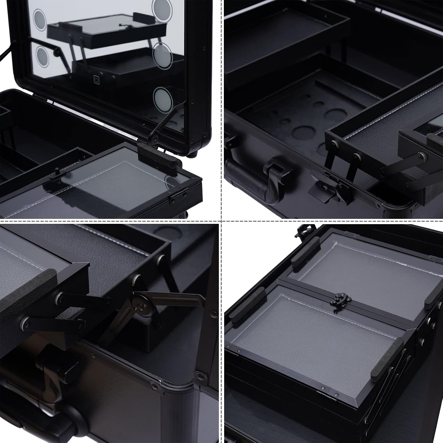 Makeup Case with Light and Mirror,Professional Rolling Makeup Train Case Large Travel Trolley Cosmetic Storage Case Salon Station, 22' Portable Makeup Luggage,Adjustable Legs Lockable
