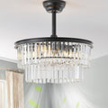 20' Black Crystal Fandelier Ceiling Fans with Lights,Farmhouse Rustic Caged Crystal Chandelier Ceiling Fan with Light Remote Control with 6 Speeds for Bedroom, Nursery, Living Room
