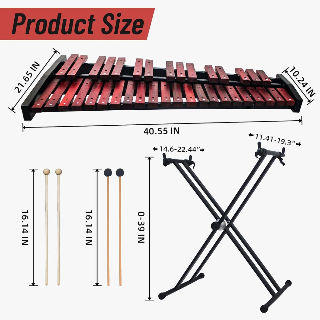 Marimba Xylophone 37 Key,with Mallets, Adjustable Stand,Carrying Case | Accurate tone;Made of solid wood;Waterproof protective case;Adjustable stand