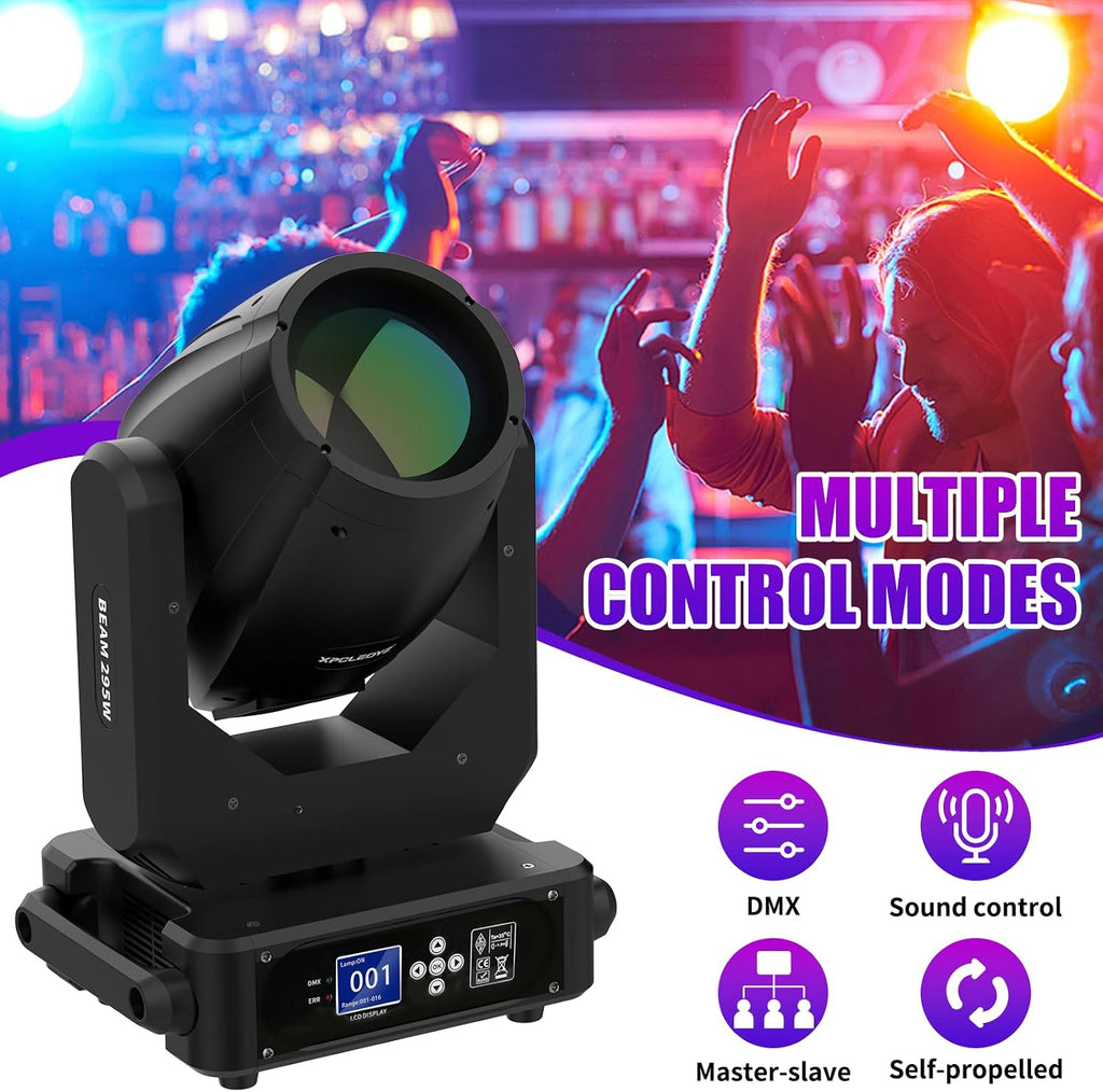 295W Moving Head Dj Lights,10R Beam Effect,14 Gobos,14 Colors,2 Prisms,Linear Zoom,Frost & Rainbow Wheel, Stage Lighting DJ Spotlights for Party, Disco, KTV, Stage Shows, Live Show (295B)
