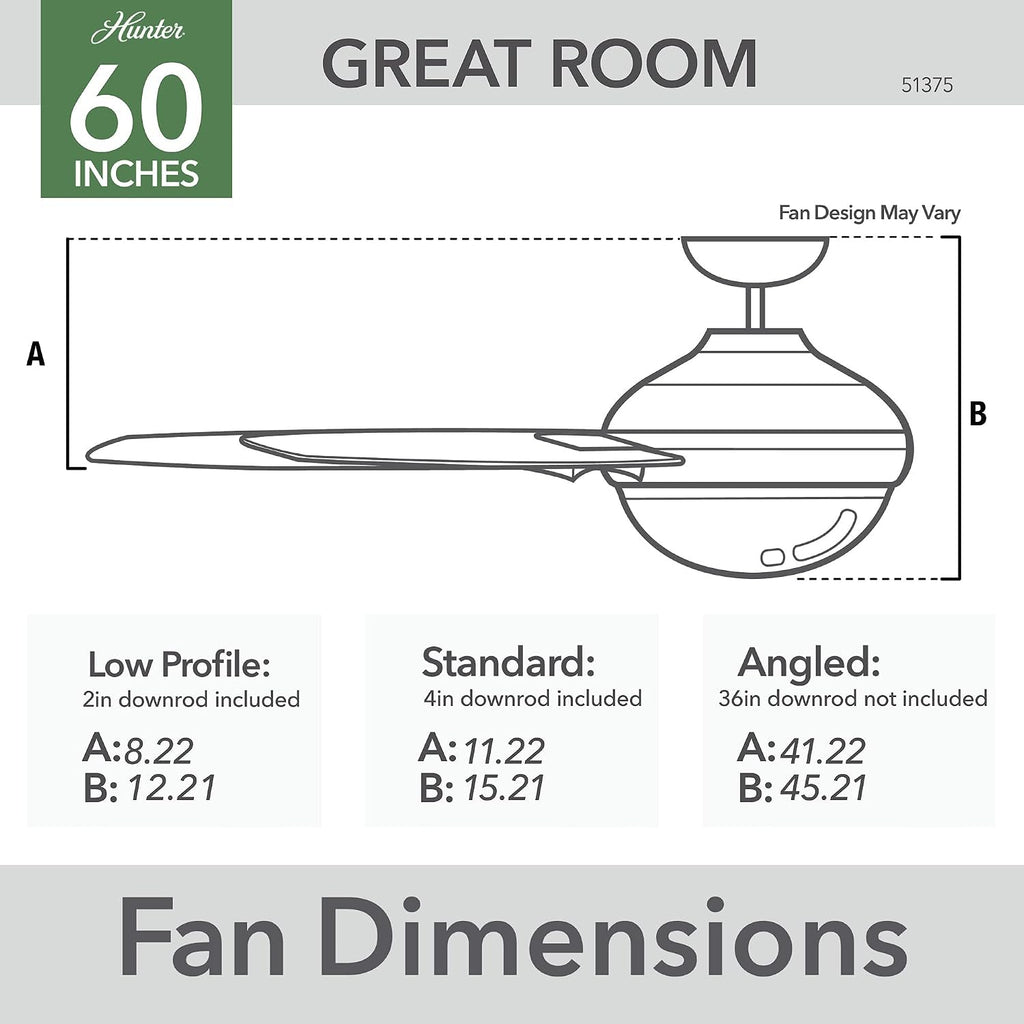 Hunter 60 inch WiFi Phenomenon Matte White Ceiling Fan with LED Light Kit and Wall Control