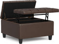 SIMPLIHOME Harrison Small Coffee Table Storage Ottoman - 30 inch Wide Upholstered Vegan Leather Square Lift-Top Ottoman in Chocolate Brown, Transitional Ottoman for Living Room with Hidden Storage